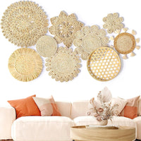 Set of 9 - Boho Rattan Wall Hanging Decor